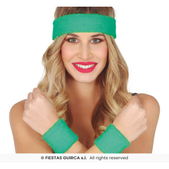 Klobúky , čiapky , čelenky - Čelenka s pásky na zápästie - zelené
