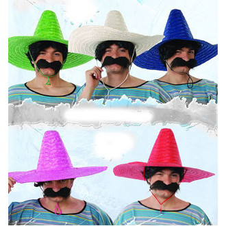 Klobúky , čiapky , čelenky - Mexický klobúk slamený jednofarebný ( mix)