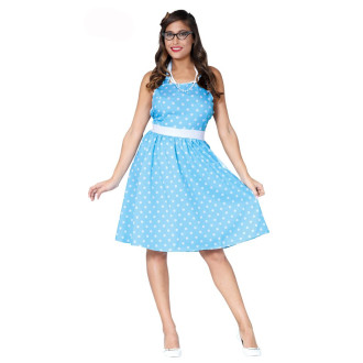 Kostýmy - SANDY - 60 te roky - modrobiele šaty