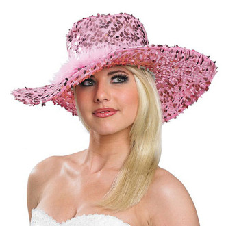 Klobúky , čiapky , čelenky - Dámsky klobúk s flitrami ružový