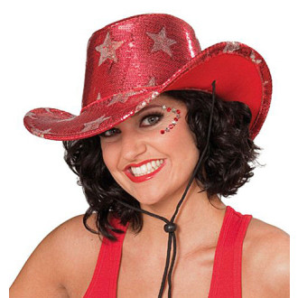 Klobúky , čiapky , čelenky - Kovbojský klobúk s hviezdami červený