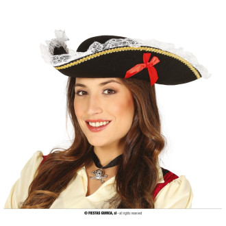 Klobúky , čiapky , čelenky - Pirátsky klobúk  s mašľou a čipkou