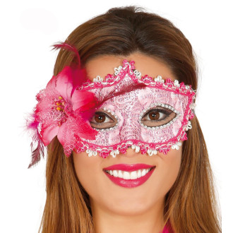 Masky, škrabošky - Dekoračná maska s kvetinou ružová