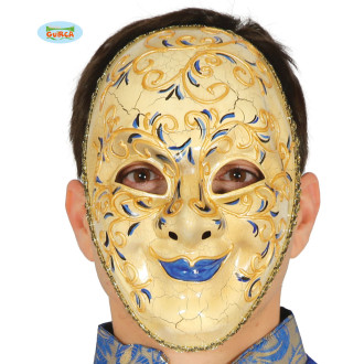 Masky, škrabošky - Dekoračná benátska maska s modrými perami