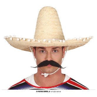 Klobúky , čiapky , čelenky - Mexický klobúk 50 cm s pomponem prírodný