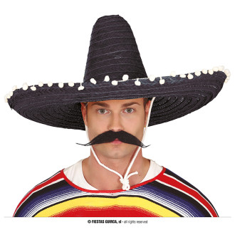 Klobúky , čiapky , čelenky - Mexický klobúk 60 cm s pomponem čierny