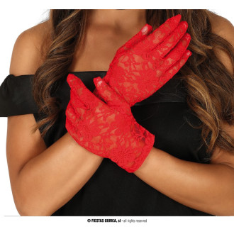Doplnky - Čipkované rukavice krátke červené