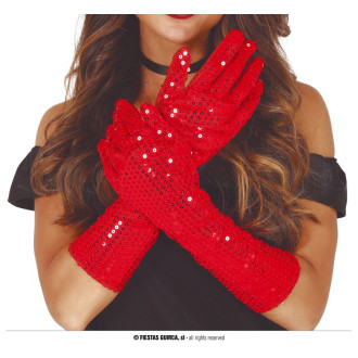 Doplnky - Červené flitrové rukavice