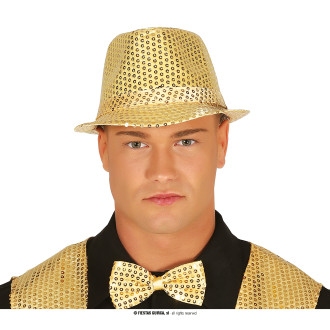 Klobúky , čiapky , čelenky - Flitrový klobúk zlatý