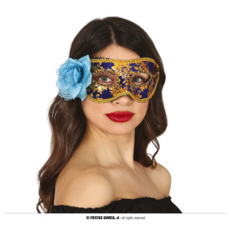 Masky, škrabošky - Zlatá flitrová maska ​​s kvetom