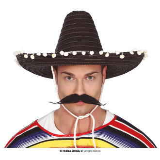 Klobúky , čiapky , čelenky - Mexický slamený klobúk čierny 45 cm