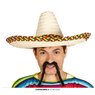 Klobúky , čiapky , čelenky - Slamený mexický klobúk s farebným lemom