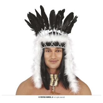 Klobúky , čiapky , čelenky - Indiánska čelenka černo-biela