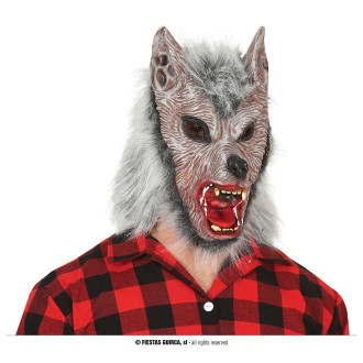 Masky, škrabošky - Latexová maska vlka s vlasmi
