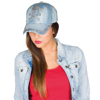 Klobúky , čiapky , čelenky - Totenkopf Strass Jeanskäppi - čiapka