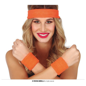 Klobúky , čiapky , čelenky - Čelenka s pásky na zápästie - oranž