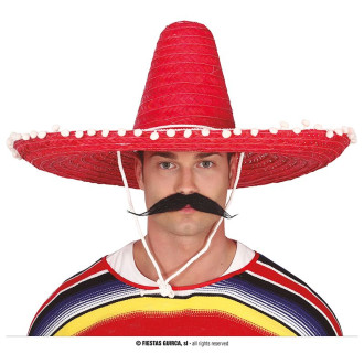 Klobúky , čiapky , čelenky - Mexický klobúk 60 cm s pompónmi červený