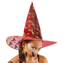 Čarodejnícky klobúk červený s netopiermi