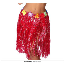 Havajská sukňa s kvetmi červená - 50 cm