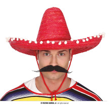 Mexický klobúk 50 cm s pomponmi červený