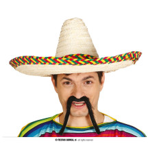 Slamený mexický klobúk s farebným lemom