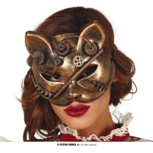 Steampunk - bronzová plastová polomaska mačky